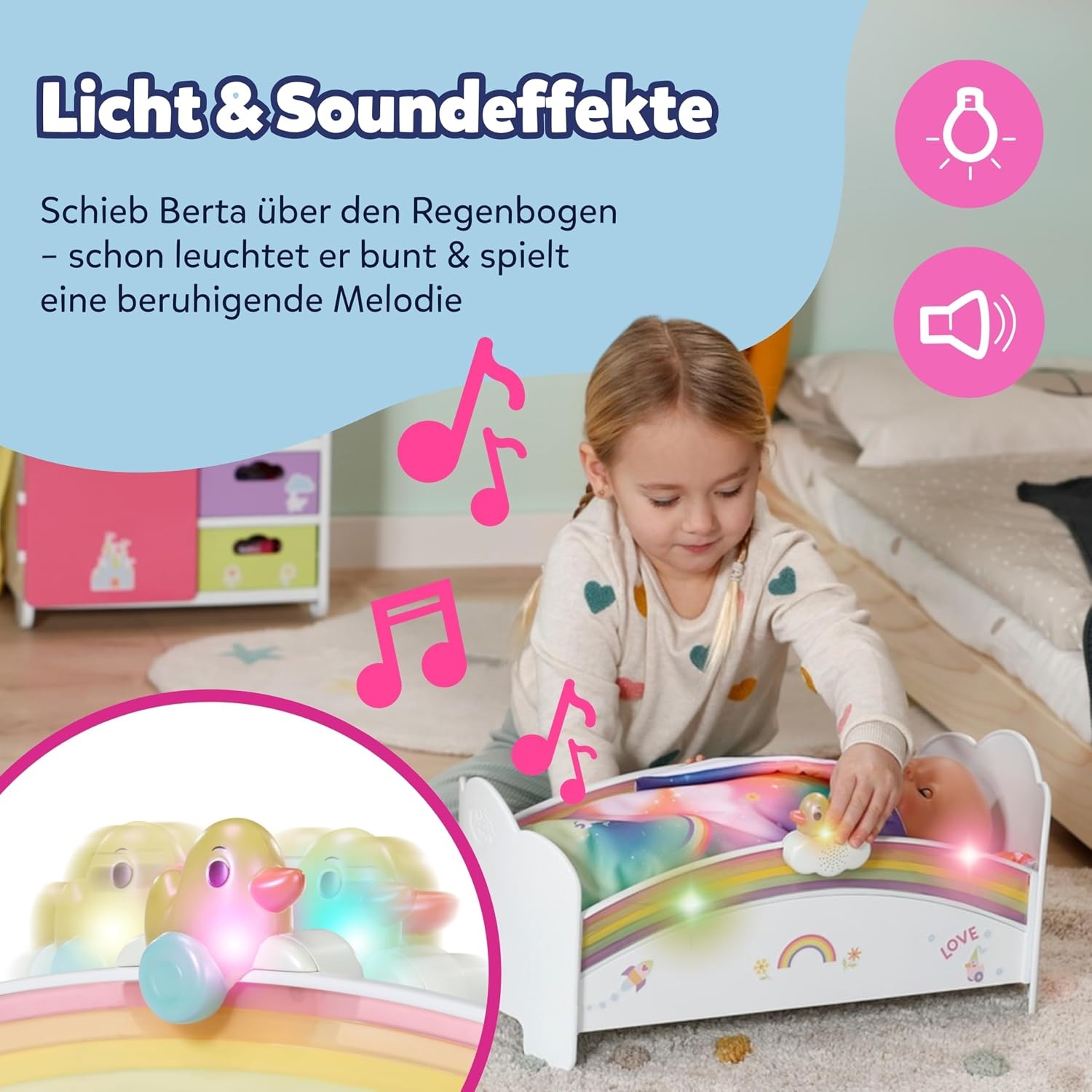 Baby Born Magisches Puppenbett mit Regenbogenlicht & Musik - Outlet bis zu 33% reduziert
