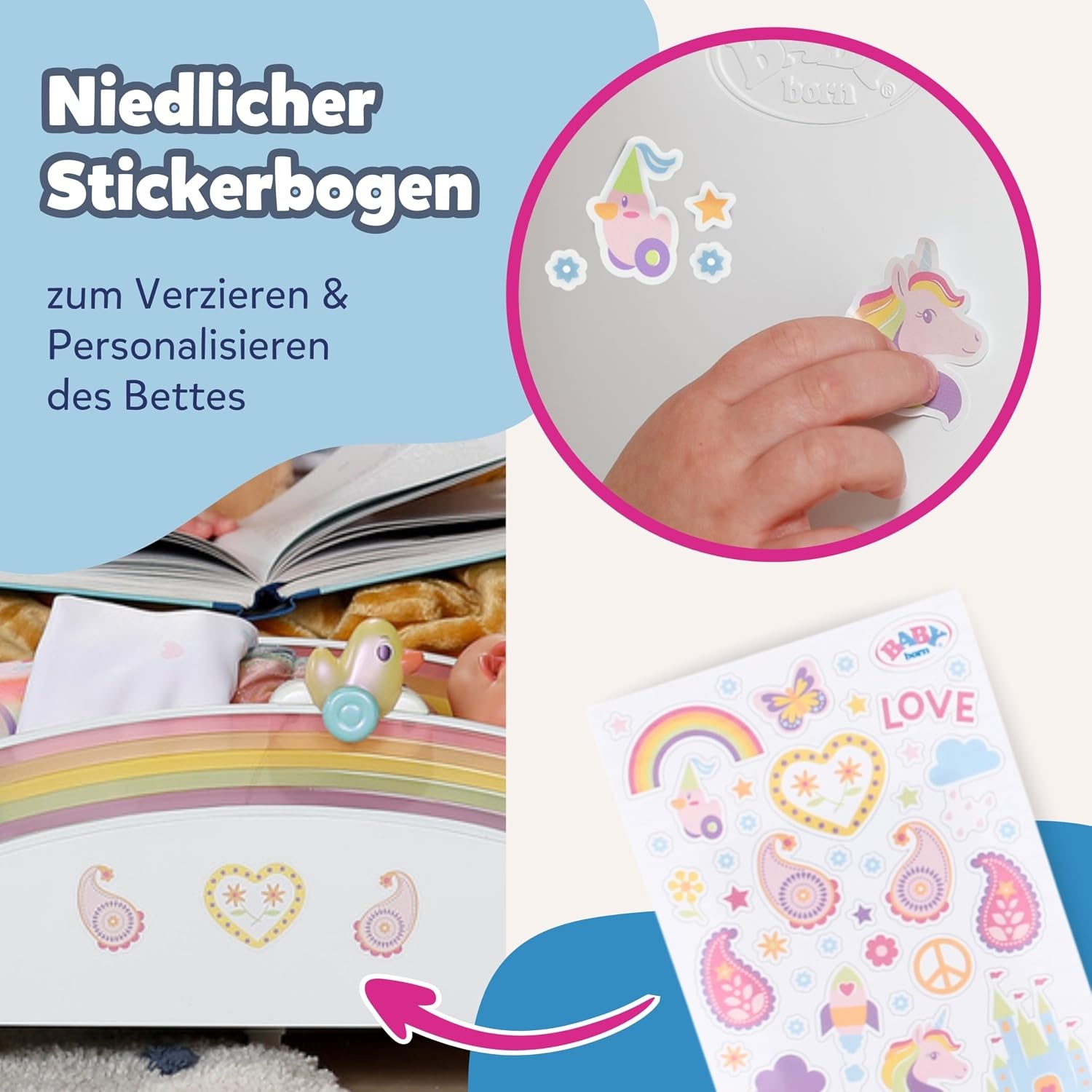 Baby Born Magisches Puppenbett mit Regenbogenlicht & Musik - Outlet bis zu 33% reduziert