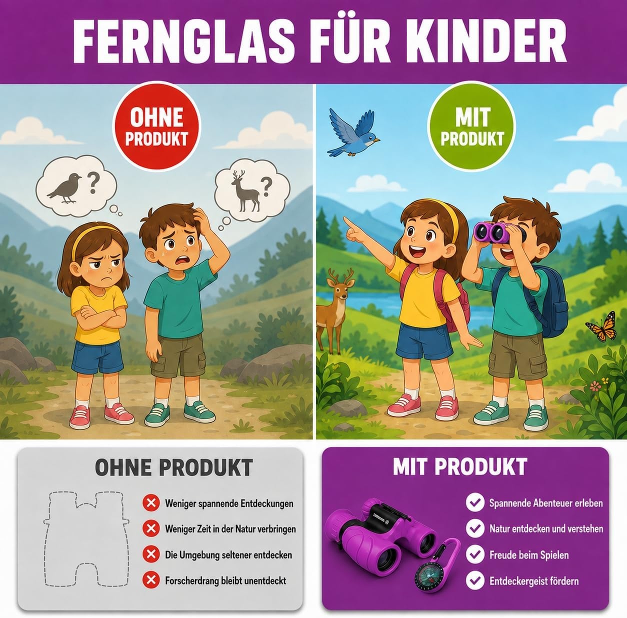 Kinderfernglas 8x21 Outdoor-Set - Lila - Bis zu 32% günstiger