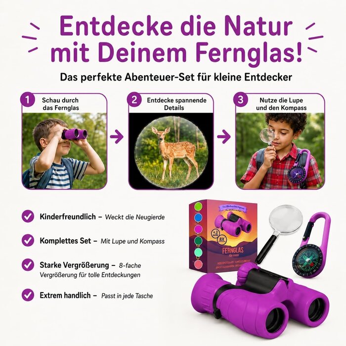 Kinderfernglas 8x21 Outdoor-Set - Lila - Bis zu 32% günstiger
