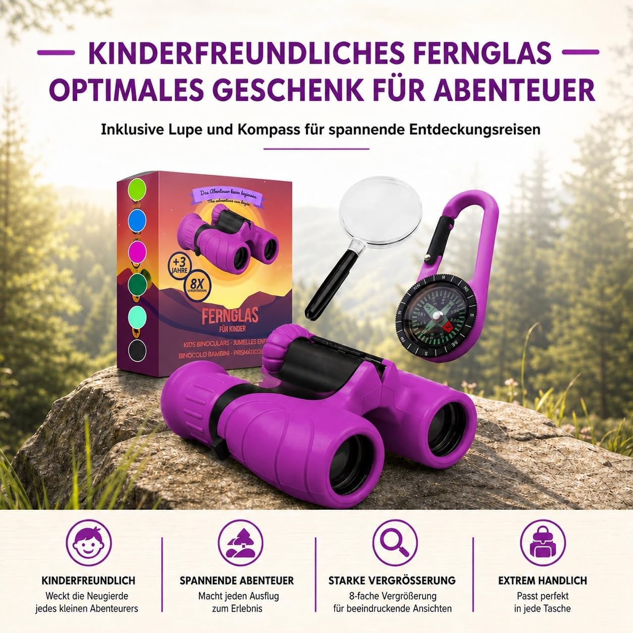 Kinderfernglas 8x21 Outdoor-Set - Lila - Bis zu 32% günstiger