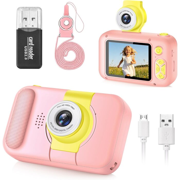 Kinder-Digitalkamera Rosa, 180° drehbar, 1080P - Jetzt bis zu 31% sparen