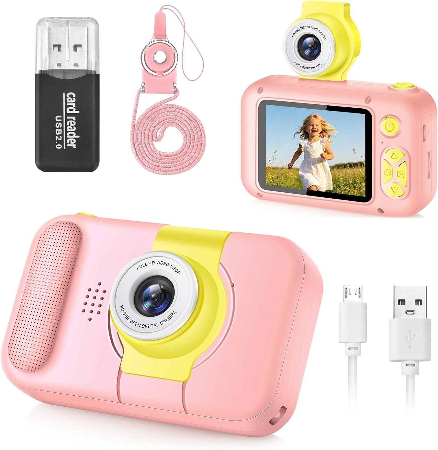 Kinder-Digitalkamera Rosa, 180° drehbar, 1080P - Jetzt bis zu 31% sparen