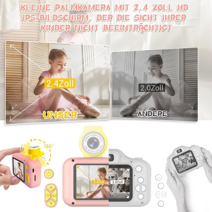 Kinder-Digitalkamera Rosa, 180° drehbar, 1080P - Jetzt bis zu 31% sparen