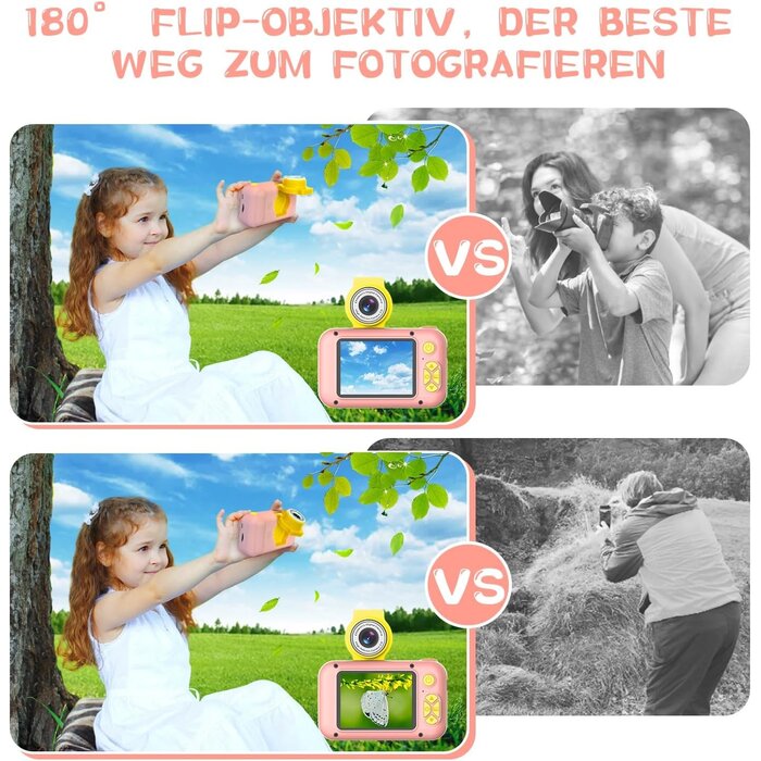 Kinder-Digitalkamera Rosa, 180° drehbar, 1080P - Jetzt bis zu 31% sparen
