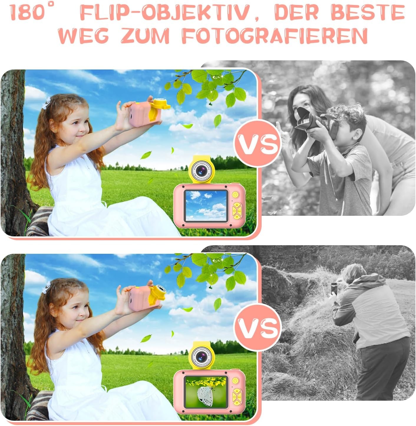 Kinder-Digitalkamera Rosa, 180° drehbar, 1080P - Jetzt bis zu 31% sparen