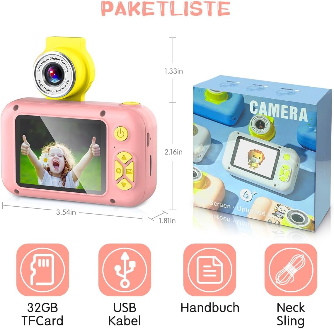 Kinder-Digitalkamera Rosa, 180° drehbar, 1080P - Jetzt bis zu 31% sparen