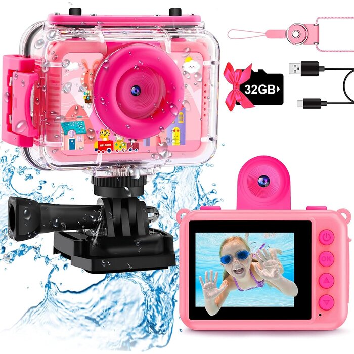 Wasserdichte Kinder-Actionkamera 1080P - Rosa - Jetzt bis zu 33% sparen