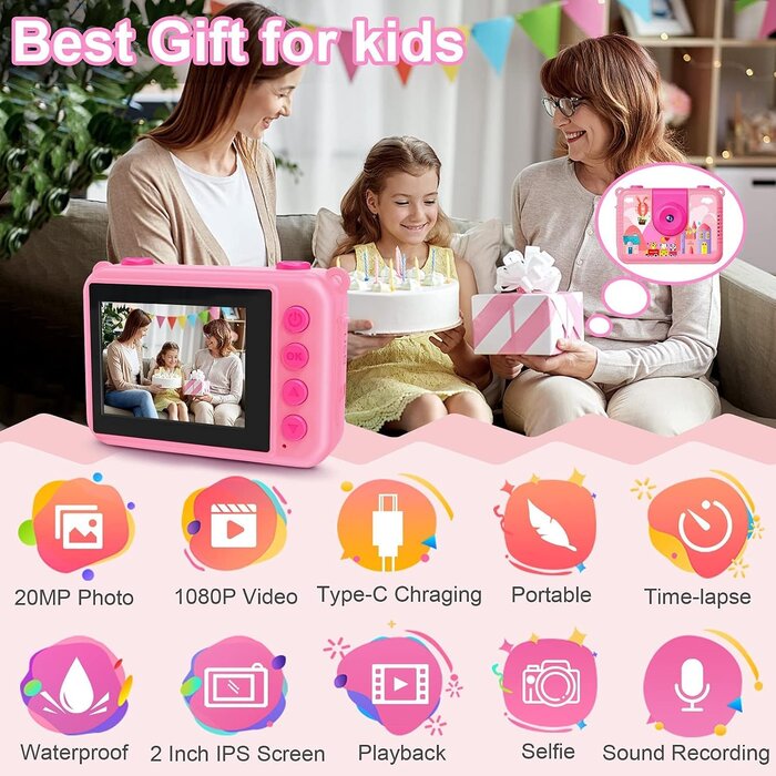 Wasserdichte Kinder-Actionkamera 1080P - Rosa - Jetzt bis zu 33% sparen