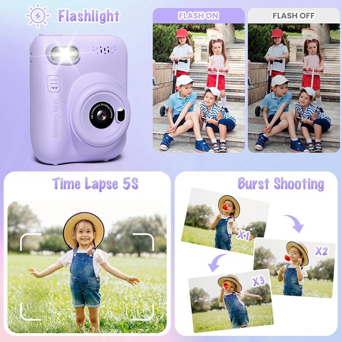 Gofunly Kinder-Sofortbildkamera 14MP 1080P - Lila, bis zu 33% reduziert
