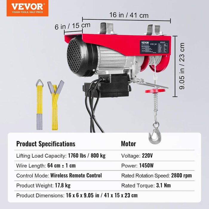 Vevor Elektrischer Seilzug 800 kg - bis zu 35% Rabatt auf Outlet-Ware