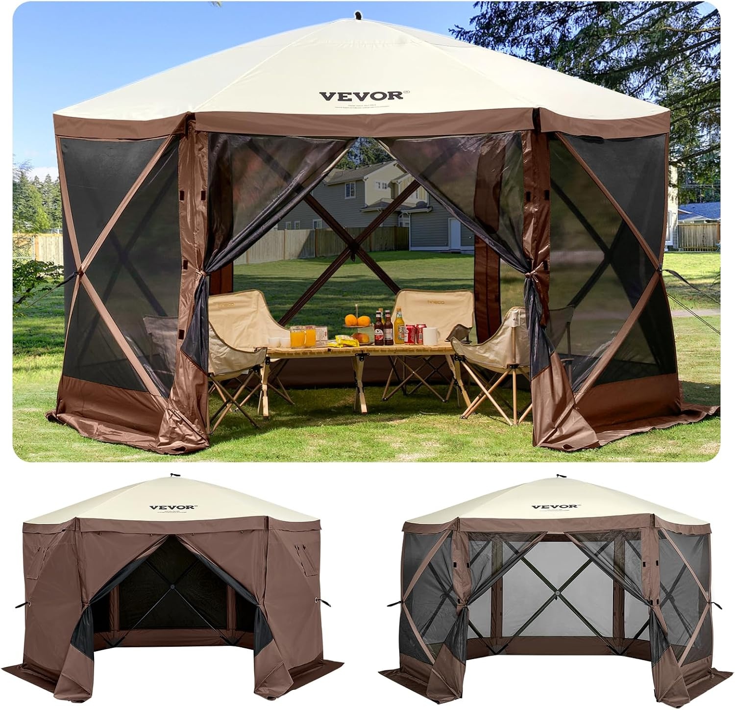 Vevor Pop-up Pavillon 3,6x3,6m: Geräumiges 6-eckiges Zelt - jetzt bis zu 35% sparen