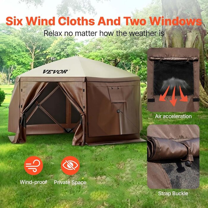 Vevor Pop-up Pavillon 3,6x3,6m: Geräumiges 6-eckiges Zelt - jetzt bis zu 35% sparen