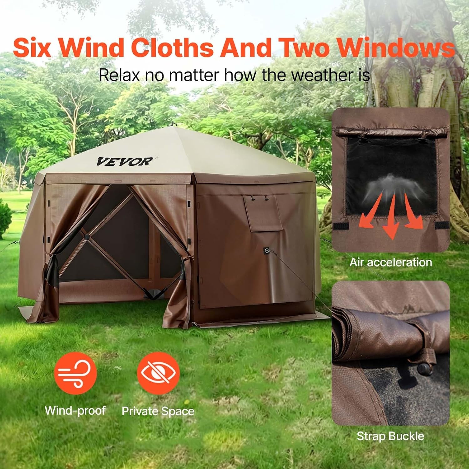 Vevor Pop-up Pavillon 3,6x3,6m: Geräumiges 6-eckiges Zelt - jetzt bis zu 35% sparen