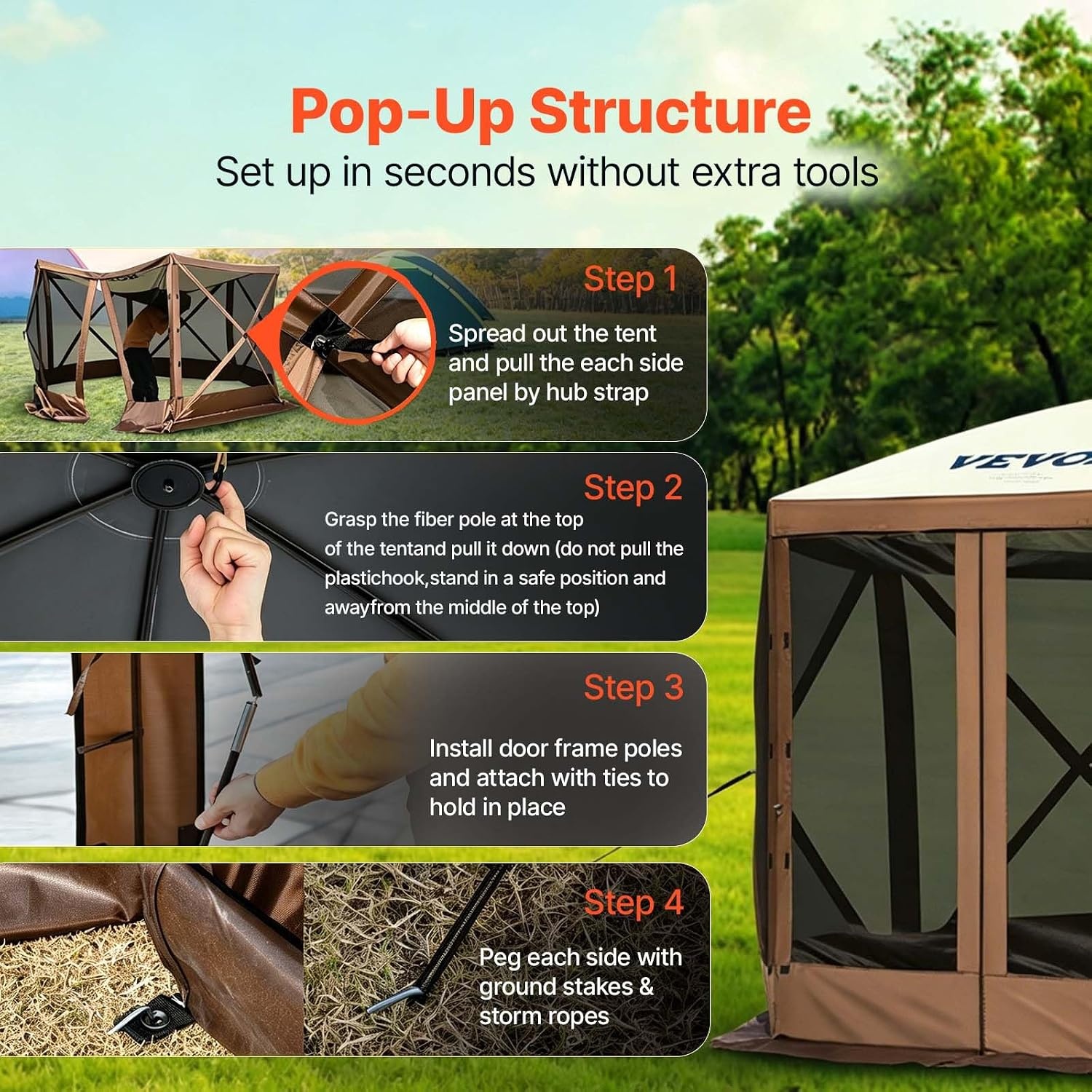 Vevor Pop-up Pavillon 3,6x3,6m: Geräumiges 6-eckiges Zelt - jetzt bis zu 35% sparen