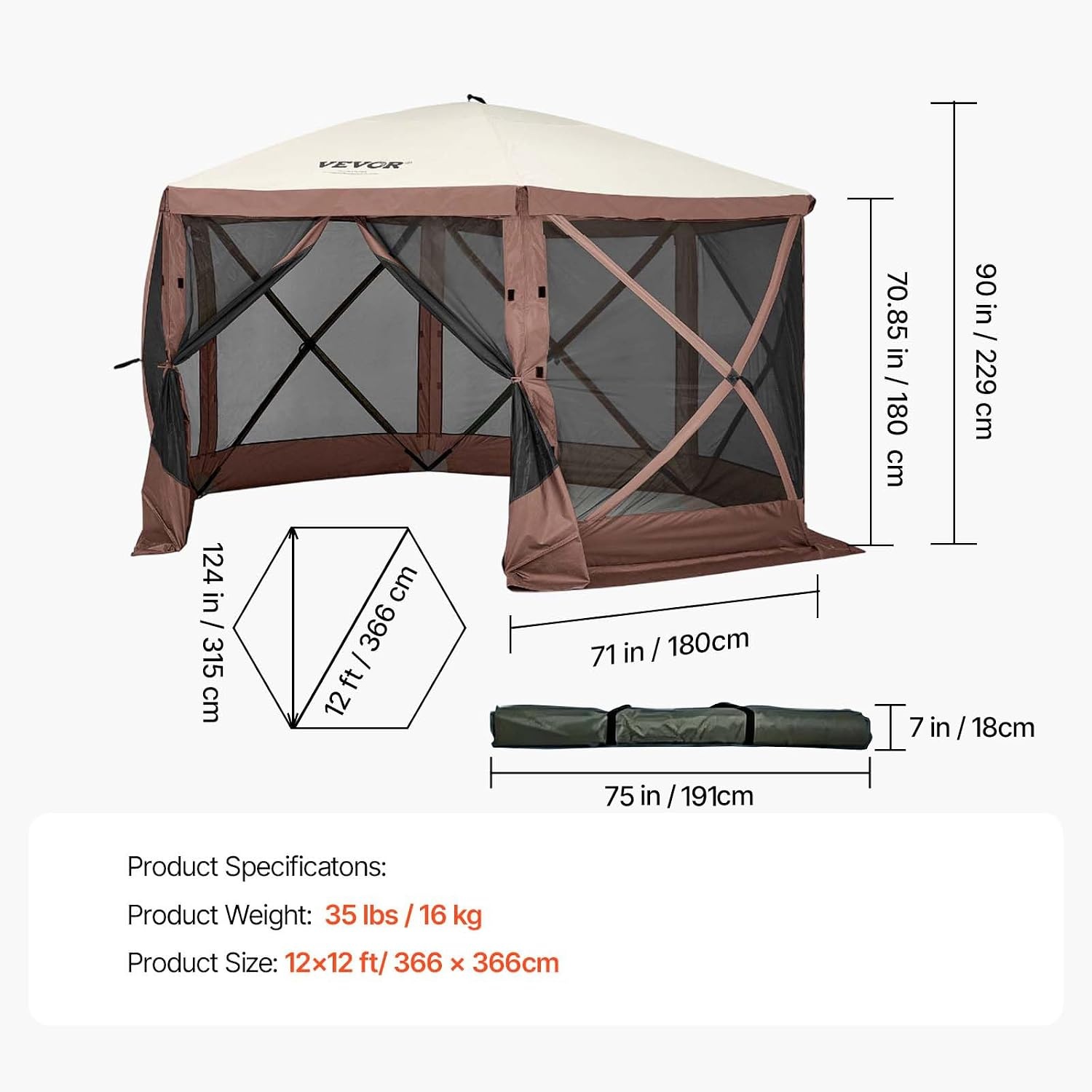 Vevor Pop-up Pavillon 3,6x3,6m: Geräumiges 6-eckiges Zelt - jetzt bis zu 35% sparen