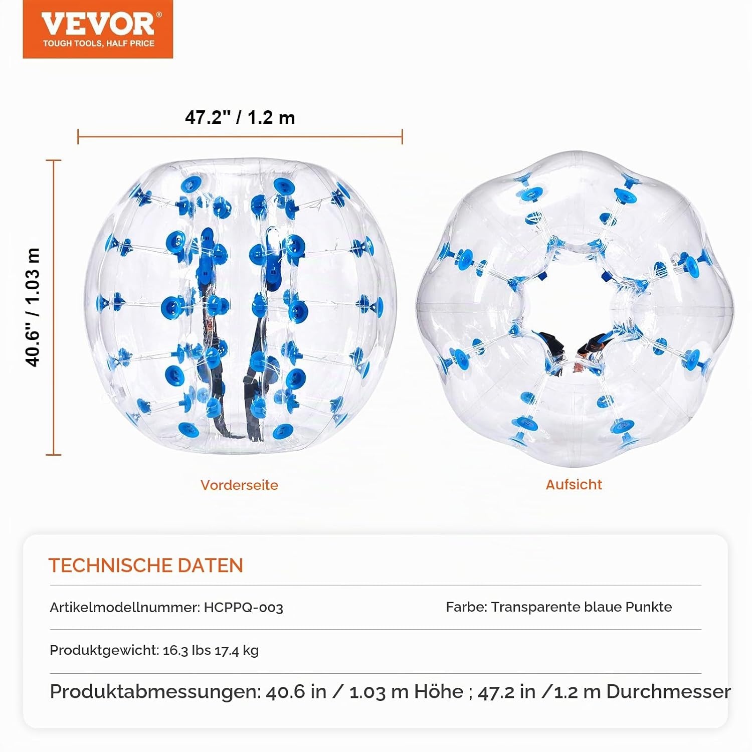 Vevor Aufblasbarer Bumper-Ball 1,2m - Outdoor Spielspaß - bis zu 34% sparen