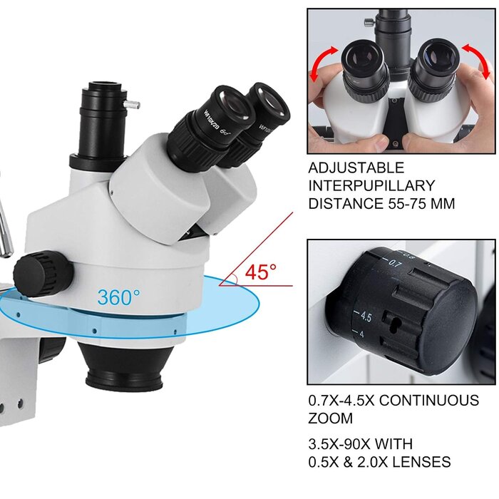 Vevor Trinokulares Stereo-Mikroskop 3.5X-90X - Flexibles Doppelarm-Stativ - bis 35% Rabatt
