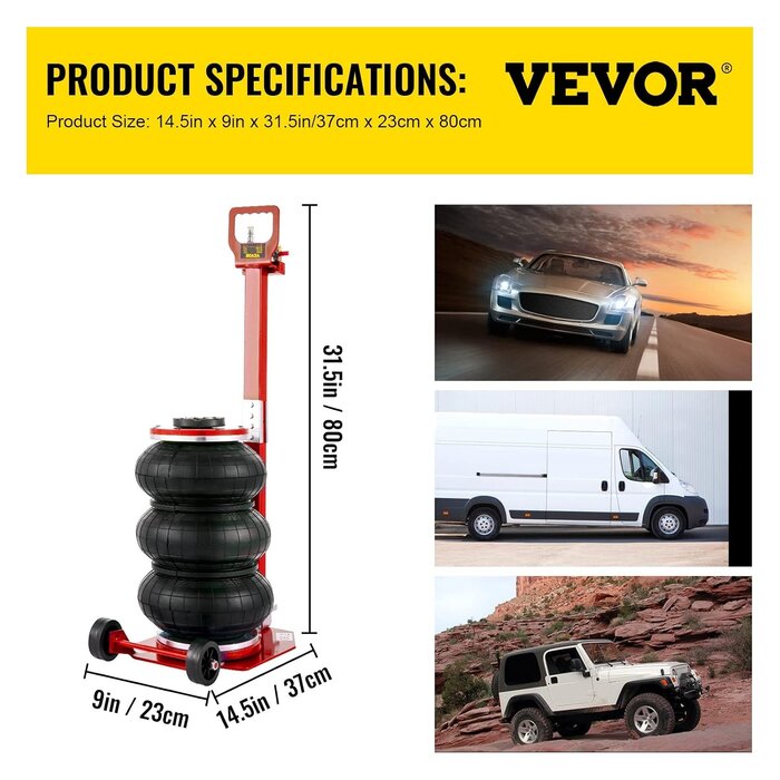 Vevor Pneumatischer Wagenheber 3t - 14-45 cm Hubhöhe - Rot - Bis zu 35% Rabatt