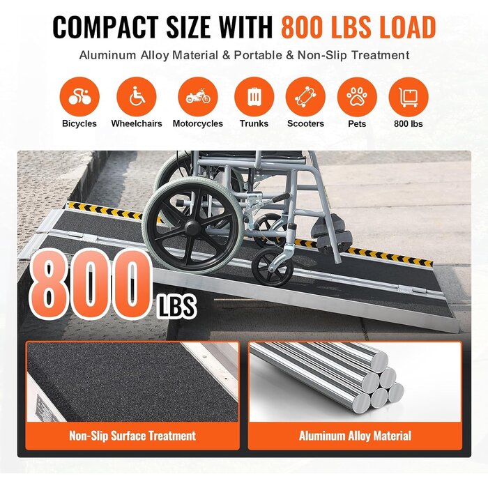 Vevor Faltbare Rollstuhlrampe Aluminium, 122 cm, bis zu 35% Rabatt