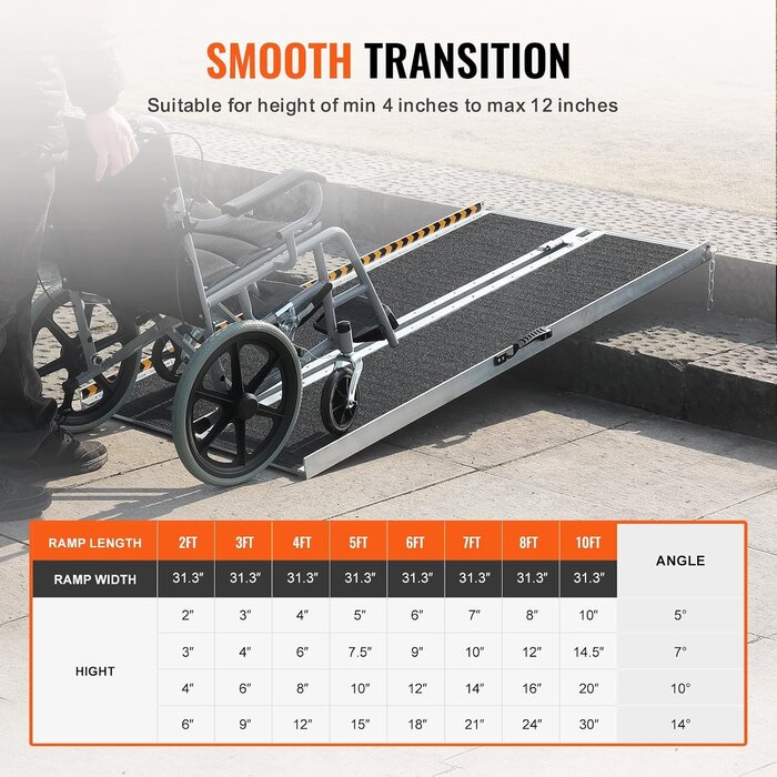 Vevor Faltbare Rollstuhlrampe Aluminium, 122 cm, bis zu 35% Rabatt