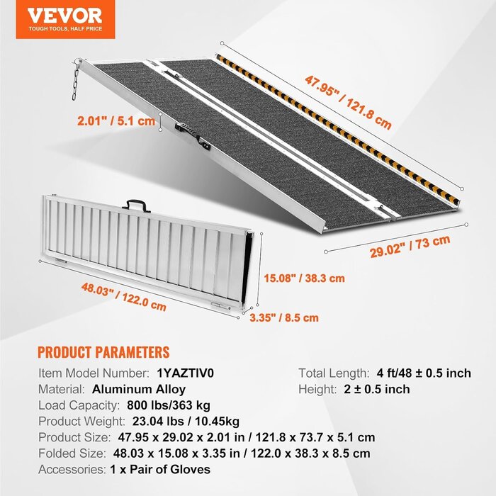 Vevor Faltbare Rollstuhlrampe Aluminium, 122 cm, bis zu 35% Rabatt
