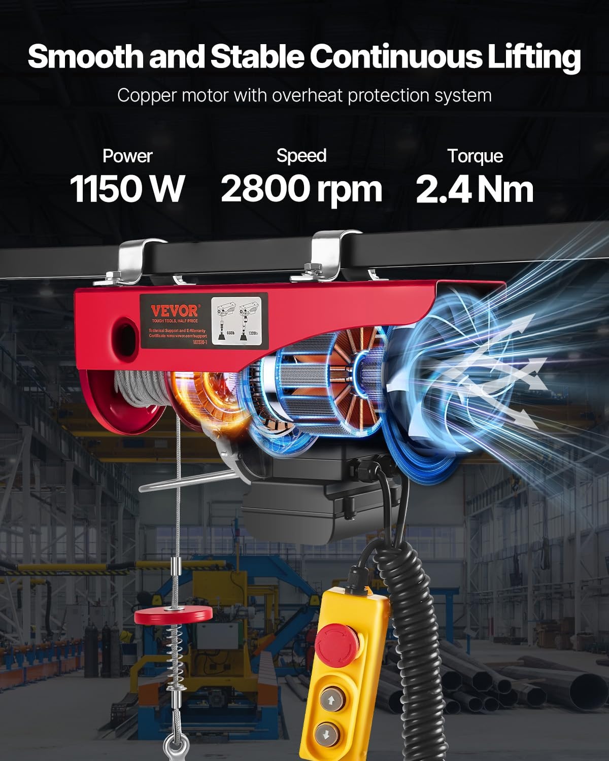 Vevor Elektrische Seilwinde 600 kg - 1150 W - Outlet bis zu 35% reduziert