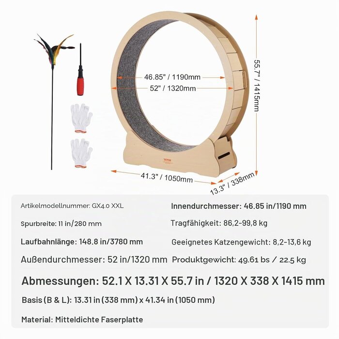 Vevor Katzenlaufrad aus Holz 132 cm - Bis zu 35% Rabatt auf Rückläufer