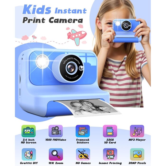 Digitale Sofortbildkamera für Kinder - 20MP - 32GB - Blau - bis zu 31% reduziert