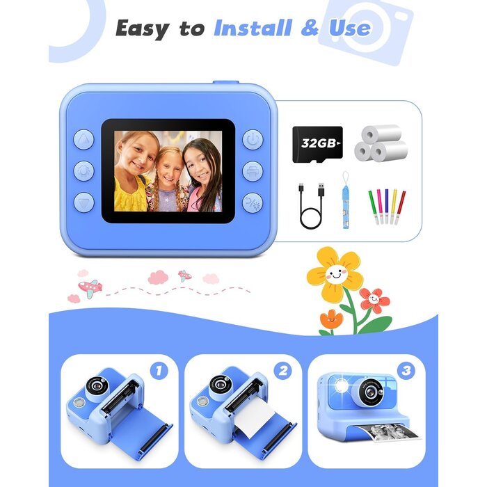 Digitale Sofortbildkamera für Kinder - 20MP - 32GB - Blau - bis zu 31% reduziert