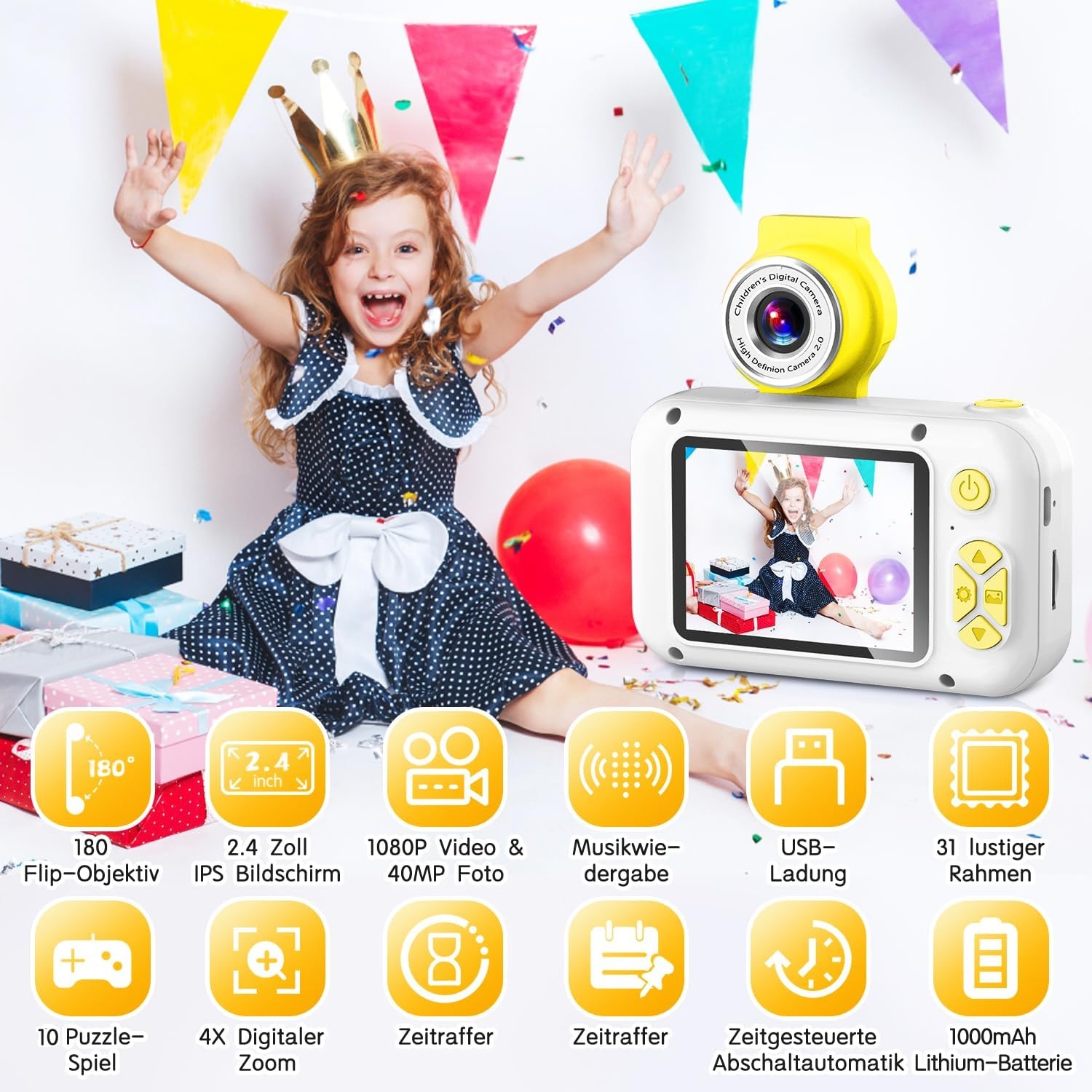 Digitale Kinderkamera mit 180° schwenkbarem Objektiv - Sparen Sie bis zu 32%
