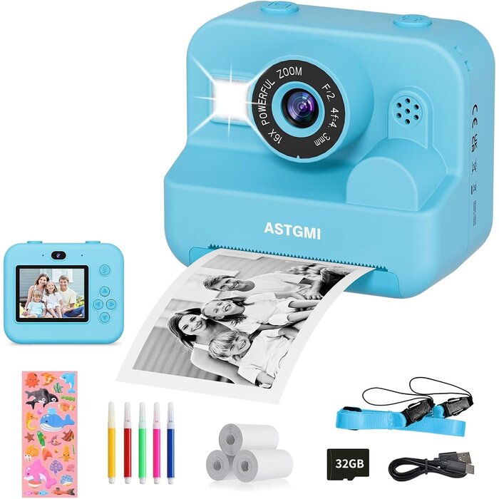 Instant Kindercamera - 1080p, 12MP, Inkl. 32GB & Papier - Bis zu 33% Rabatt