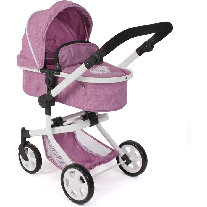 2-in-1 Kombi-Puppenwagen in Jeans Pink - höhenverstellbar - bis zu 34% Rabatt
