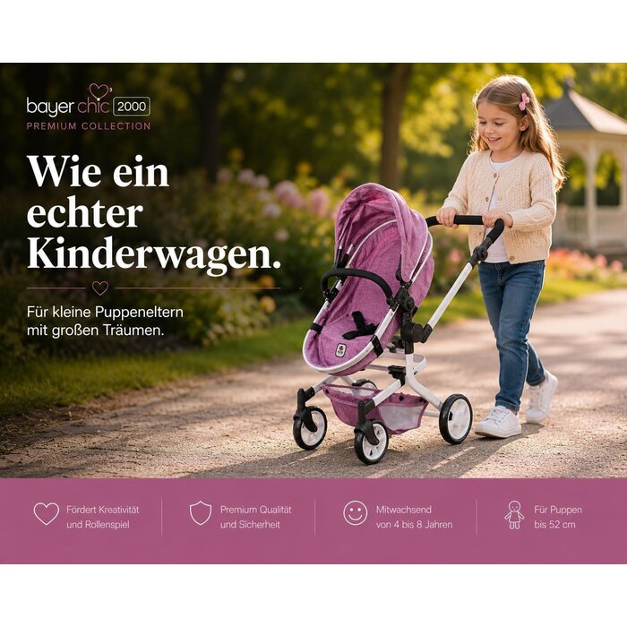 2-in-1 Kombi-Puppenwagen in Jeans Pink - höhenverstellbar - bis zu 34% Rabatt