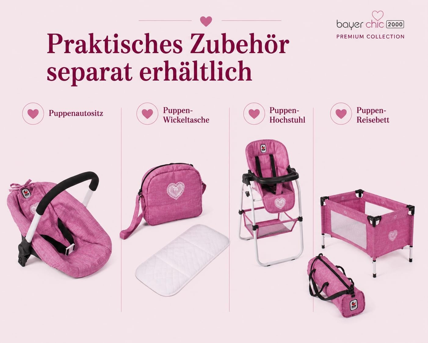 2-in-1 Kombi-Puppenwagen in Jeans Pink - höhenverstellbar - bis zu 34% Rabatt