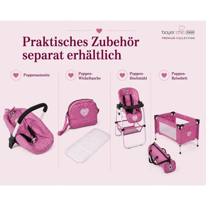 2-in-1 Kombi-Puppenwagen in Jeans Pink - höhenverstellbar - bis zu 34% Rabatt