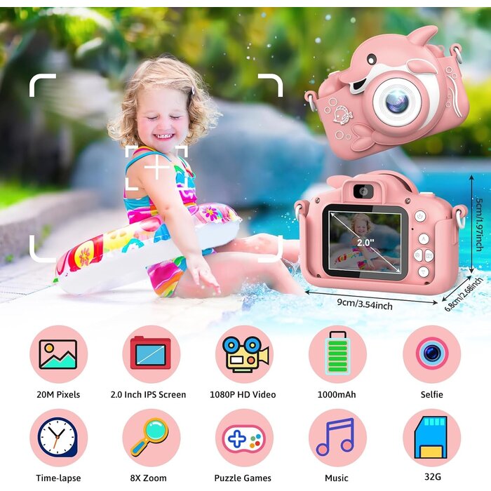 Digitale Kinderkamera 20 MP, Rosa - Jetzt bis zu 31% Rabatt sparen!