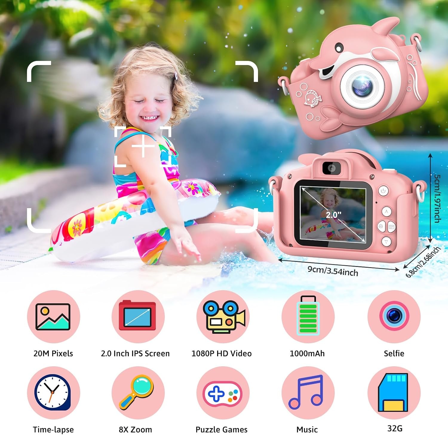 Digitale Kinderkamera 20 MP, Rosa - Jetzt bis zu 31% Rabatt sparen!