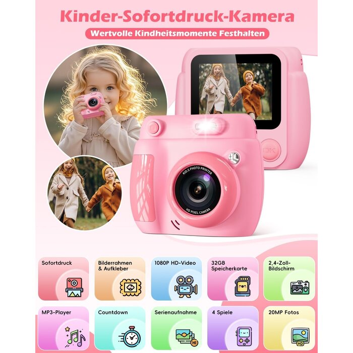 Digitale Kinder-Sofortbildkamera 20MP inkl. Zubehör - jetzt bis zu 33% sparen