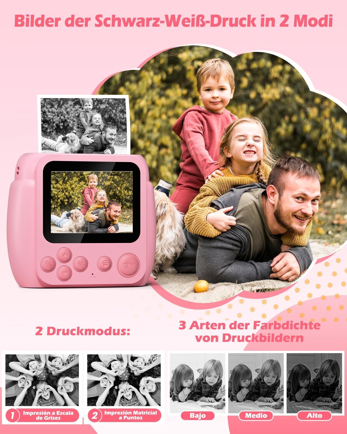 Digitale Kinder-Sofortbildkamera Rosa, 1080p, 32GB, 60% Rabatt