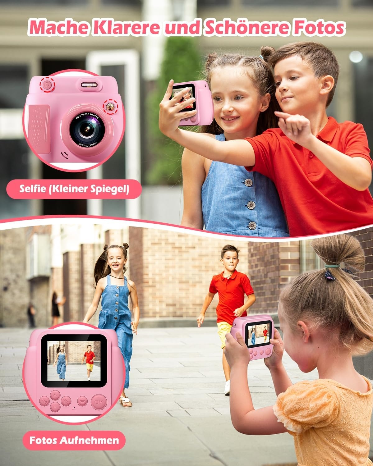 Digitale Kinder-Sofortbildkamera Rosa, 1080p, 32GB, 60% Rabatt