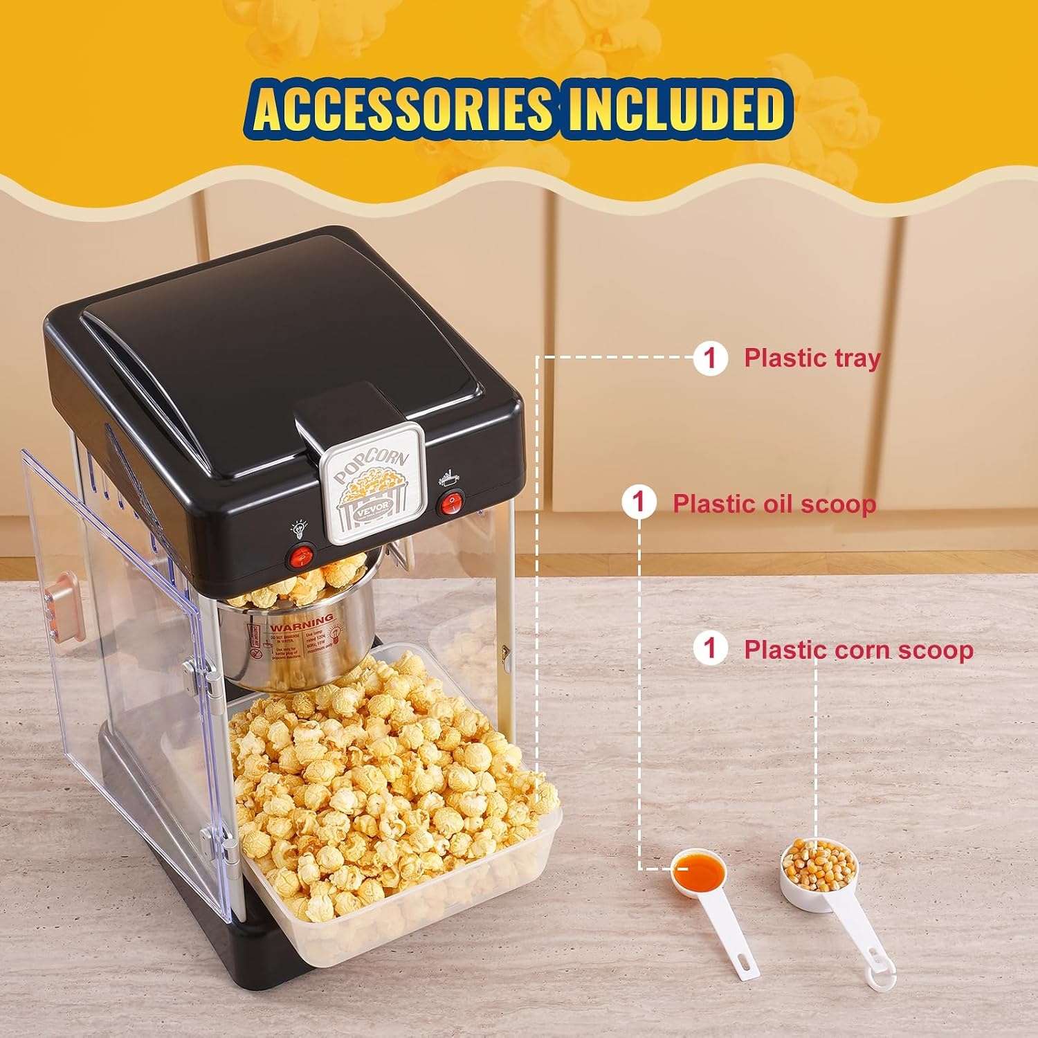 Vevor Kompakte Popcornmaschine für Zuhause - Schwarz, 300W - Bis zu 34% Rabatt