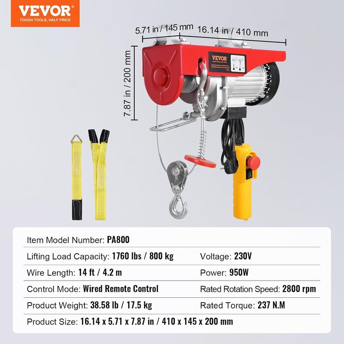 Vevor Elektrischer Seilzug bis 800 kg - kraftvoll & zuverlässig, bis zu 35% Rabatt