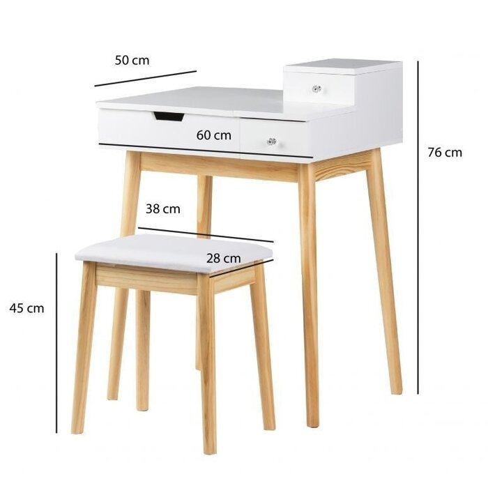 Viking Choice Moderner Schminktisch mit Klappspiegel & Hocker - Weiß - bis zu 35% Rabatt