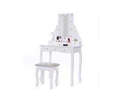 Viking Choice Eleganter Schminktisch mit LED-Spiegel & Hocker - Weiß - bis zu 25% Rabatt