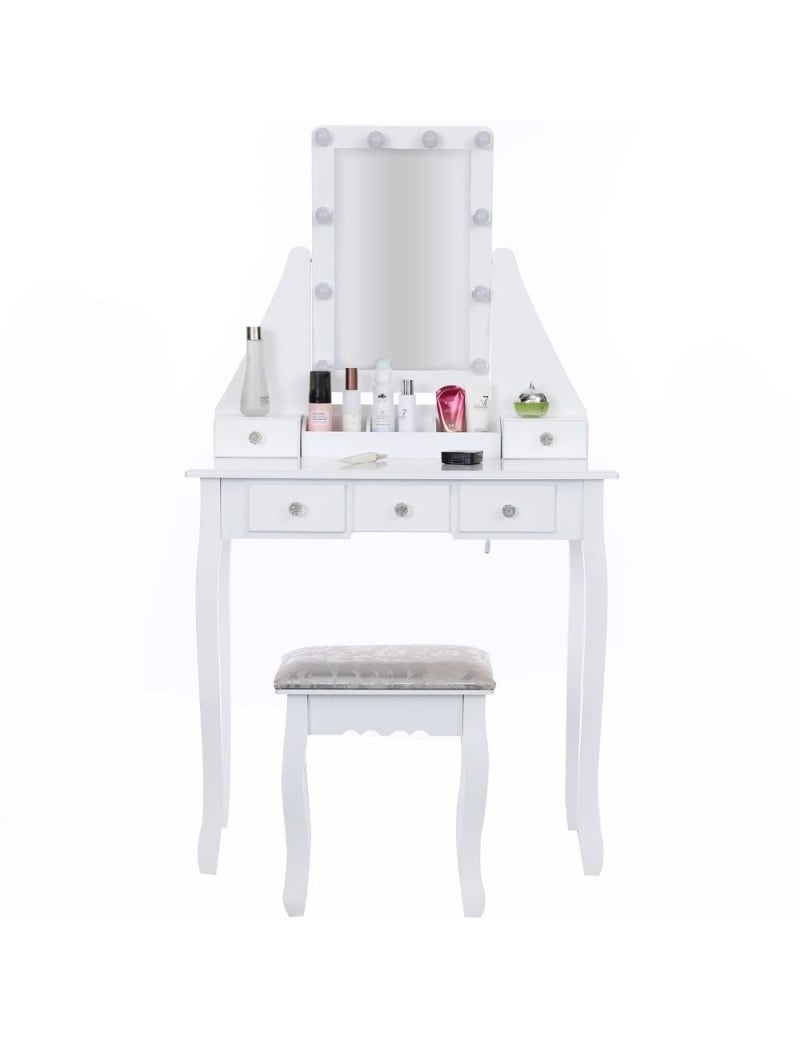Viking Choice Eleganter Schminktisch mit LED-Spiegel & Hocker - Weiß - bis zu 25% Rabatt