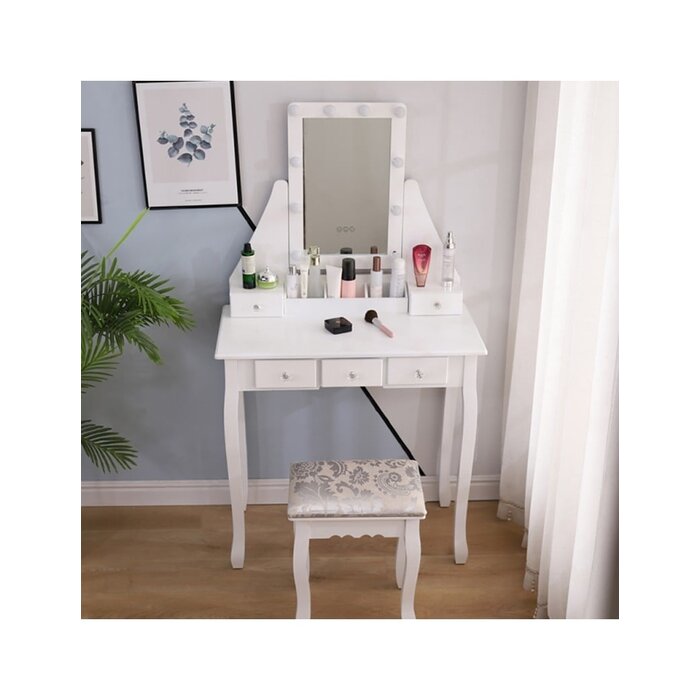 Viking Choice Eleganter Schminktisch mit LED-Spiegel & Hocker - Weiß - bis zu 25% Rabatt