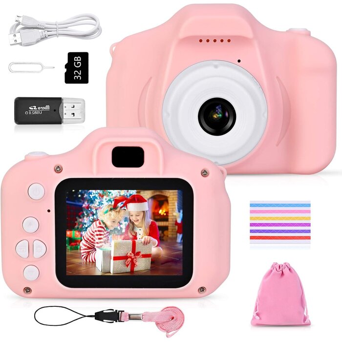 Digitale Kinderkamera 12MP mit 32GB Speicher - Rosa - bis zu 32% günstiger