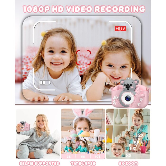 Digitale Kinderkamera 1080P, 32GB SD-Karte - Rosa - bis zu 32% günstiger