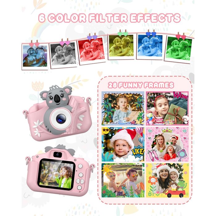 Digitale Kinderkamera 1080P, 32GB SD-Karte - Rosa - bis zu 32% günstiger